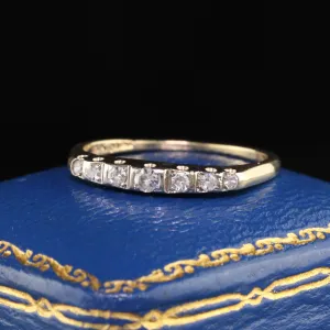 Vintage Retro 14K Yellow Gold Single Cut Diamond Wedding Band