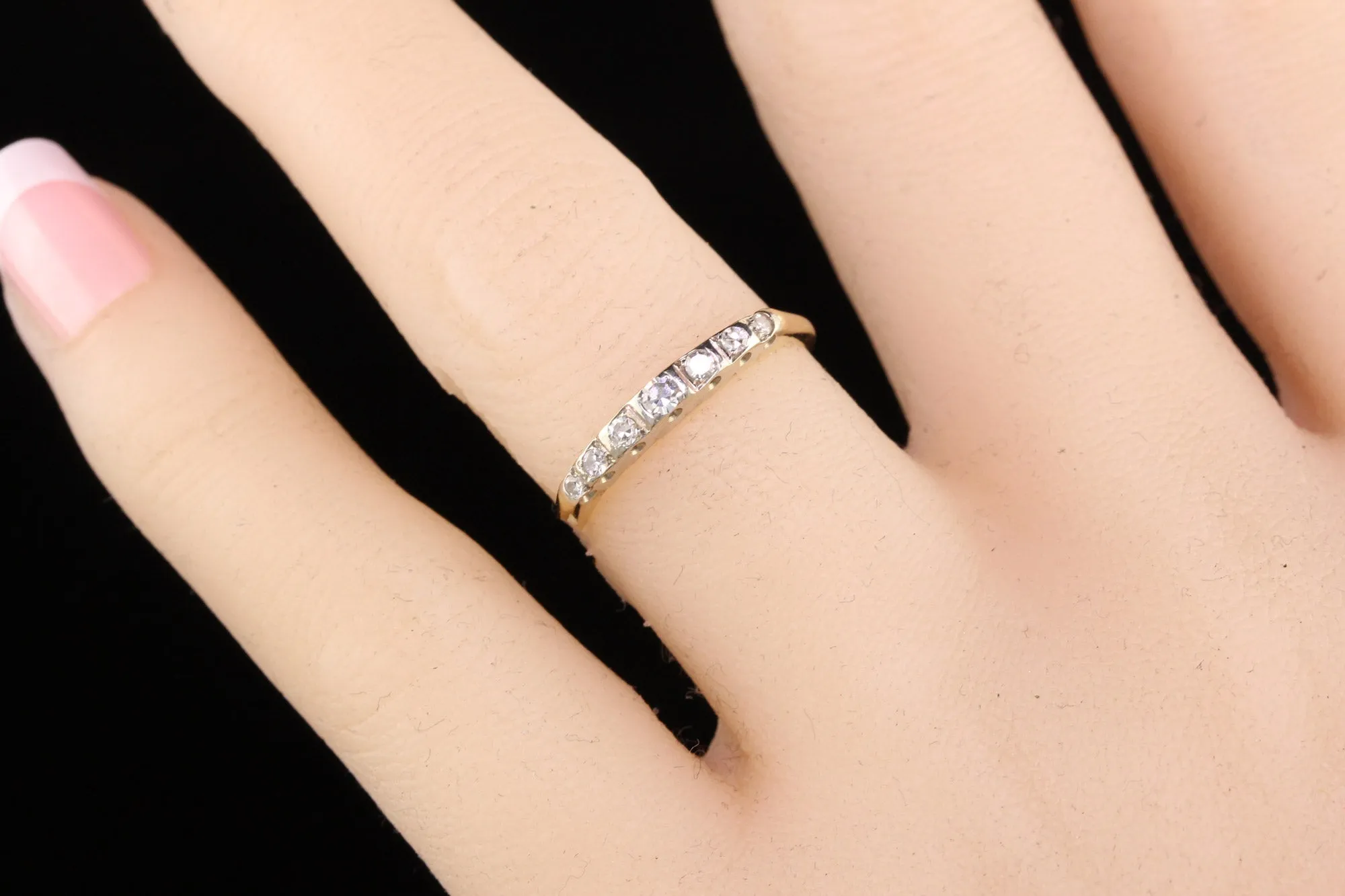 Vintage Retro 14K Yellow Gold Single Cut Diamond Wedding Band