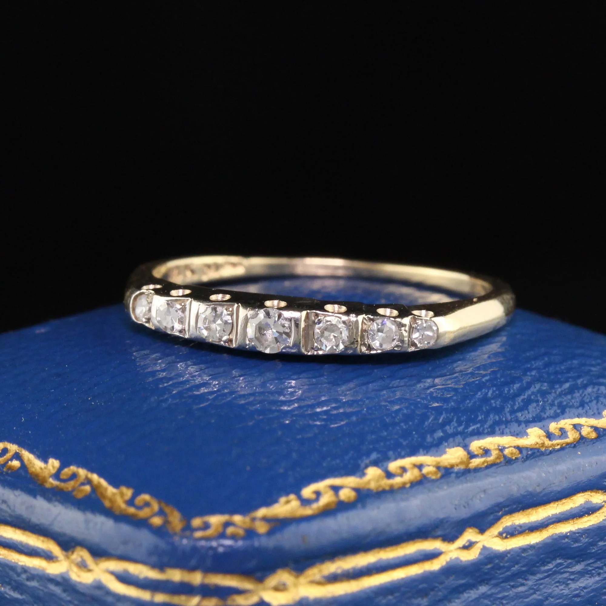 Vintage Retro 14K Yellow Gold Single Cut Diamond Wedding Band