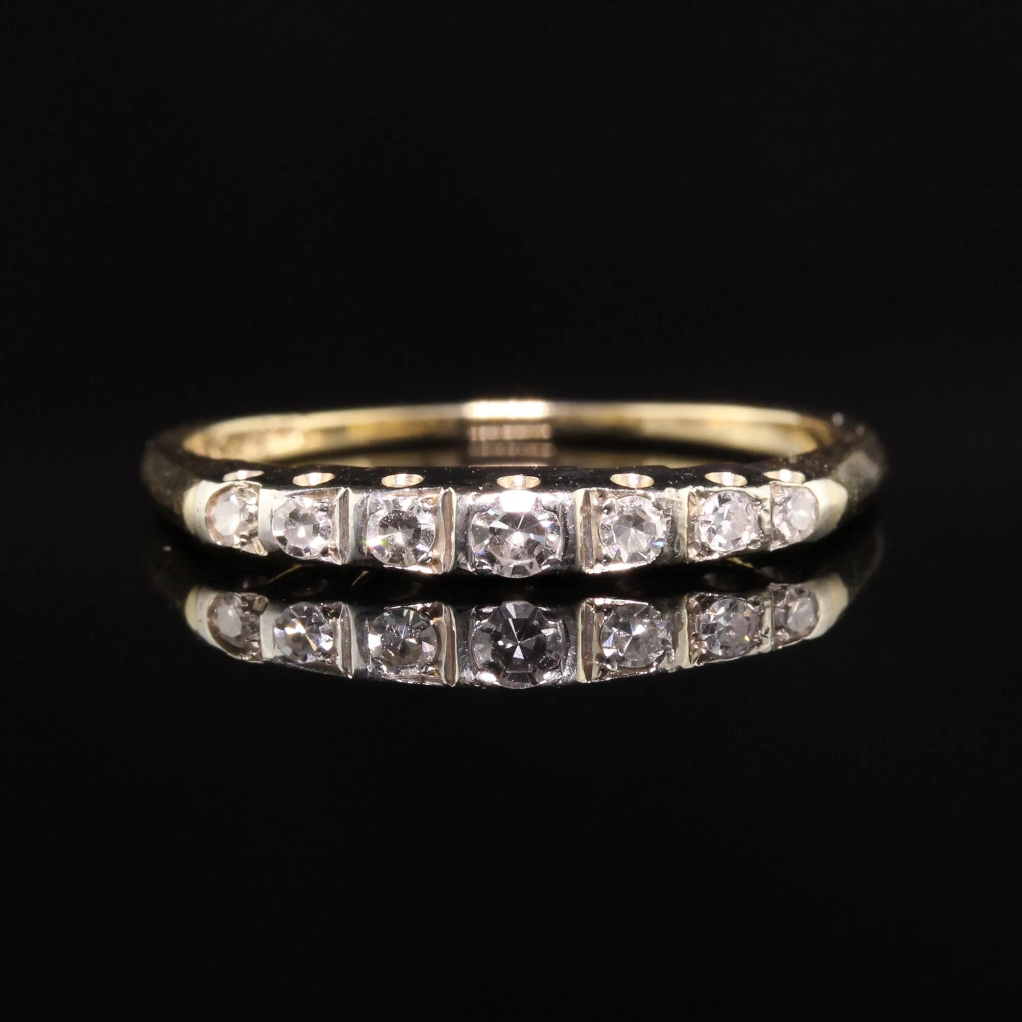 Vintage Retro 14K Yellow Gold Single Cut Diamond Wedding Band