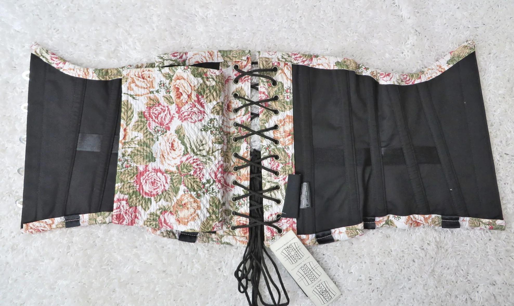 Waist Cincher Underbust Corset White with Roses Print
