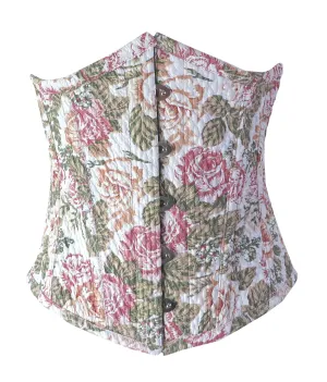 Waist Cincher Underbust Corset White with Roses Print