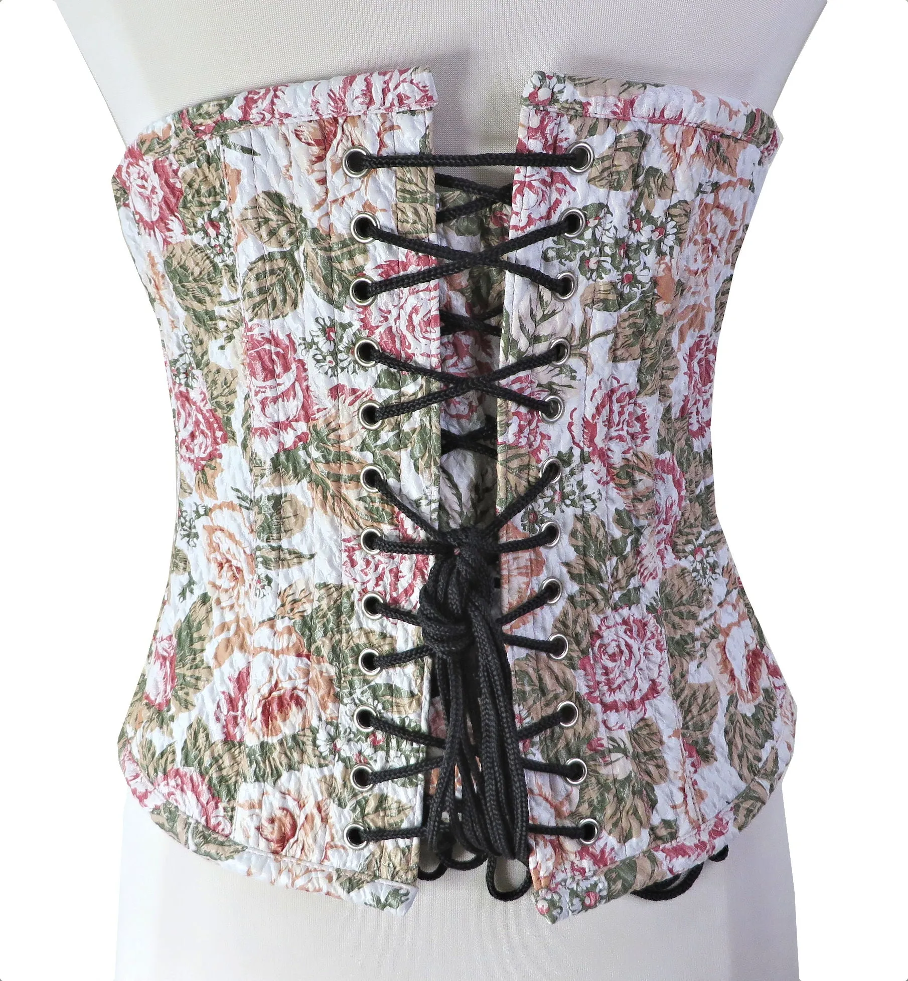 Waist Cincher Underbust Corset White with Roses Print