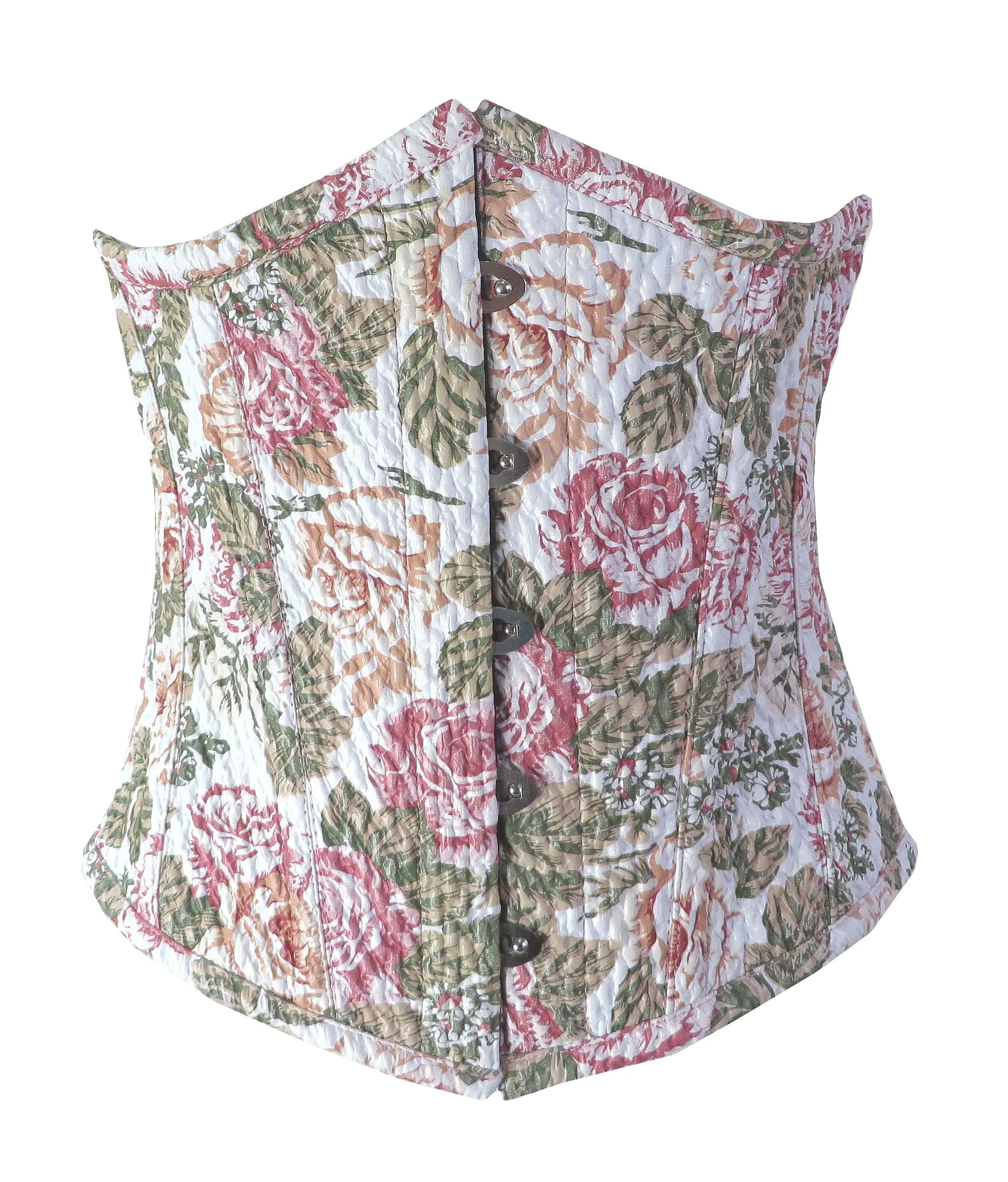 Waist Cincher Underbust Corset White with Roses Print