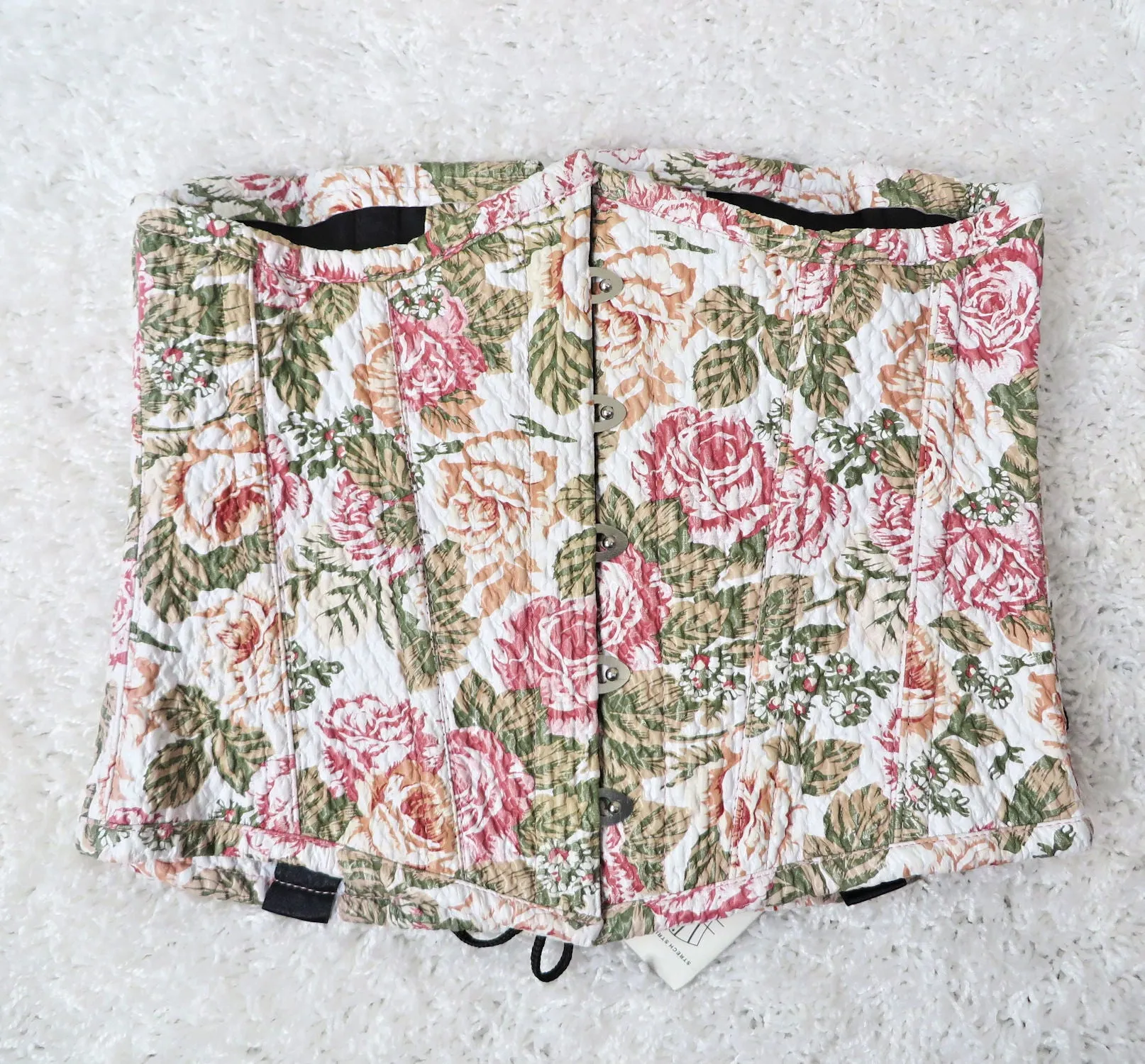 Waist Cincher Underbust Corset White with Roses Print