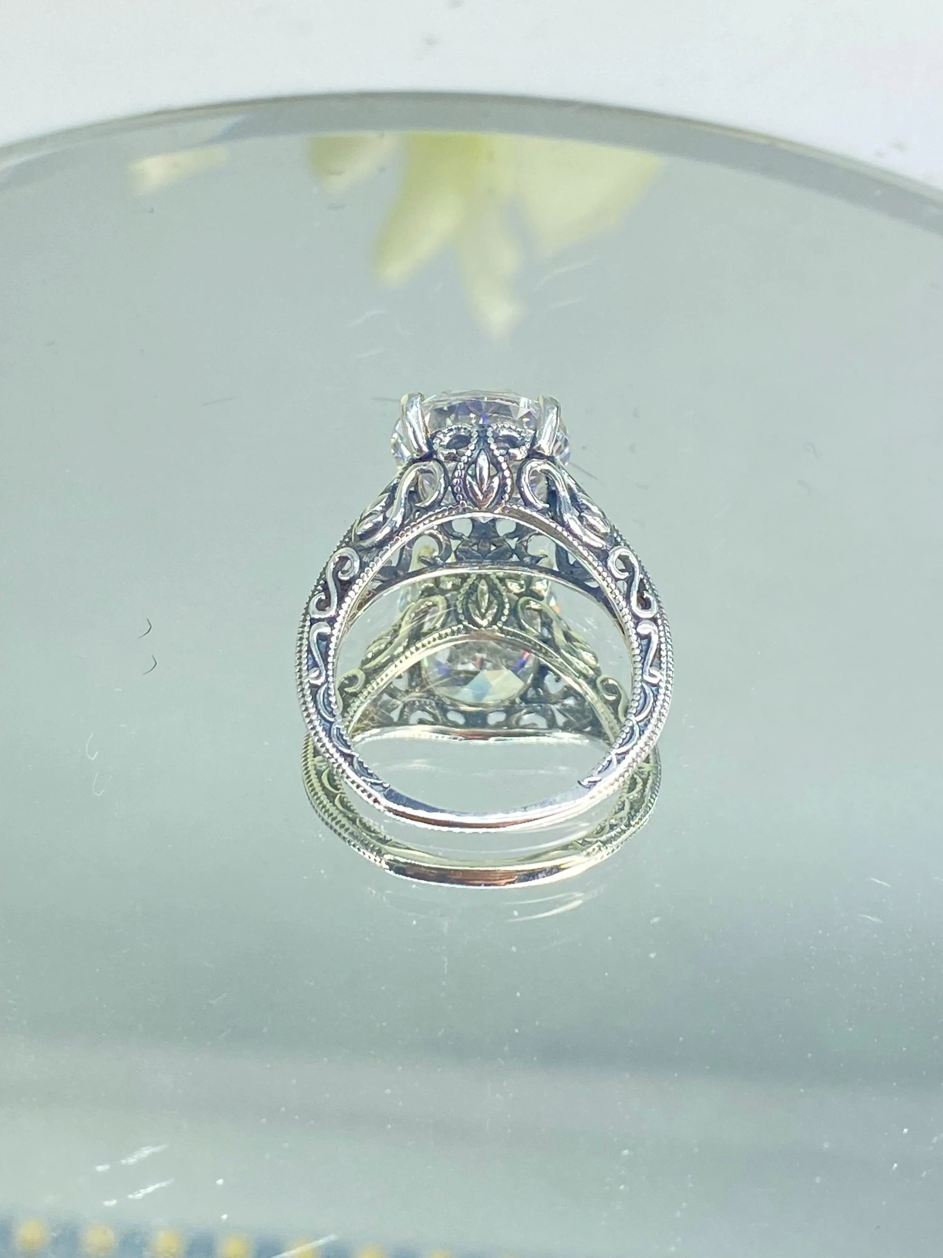 White CZ Ring, Size 5, Swan Filigree, Art Deco Jewelry #D190 - Ready to Ship