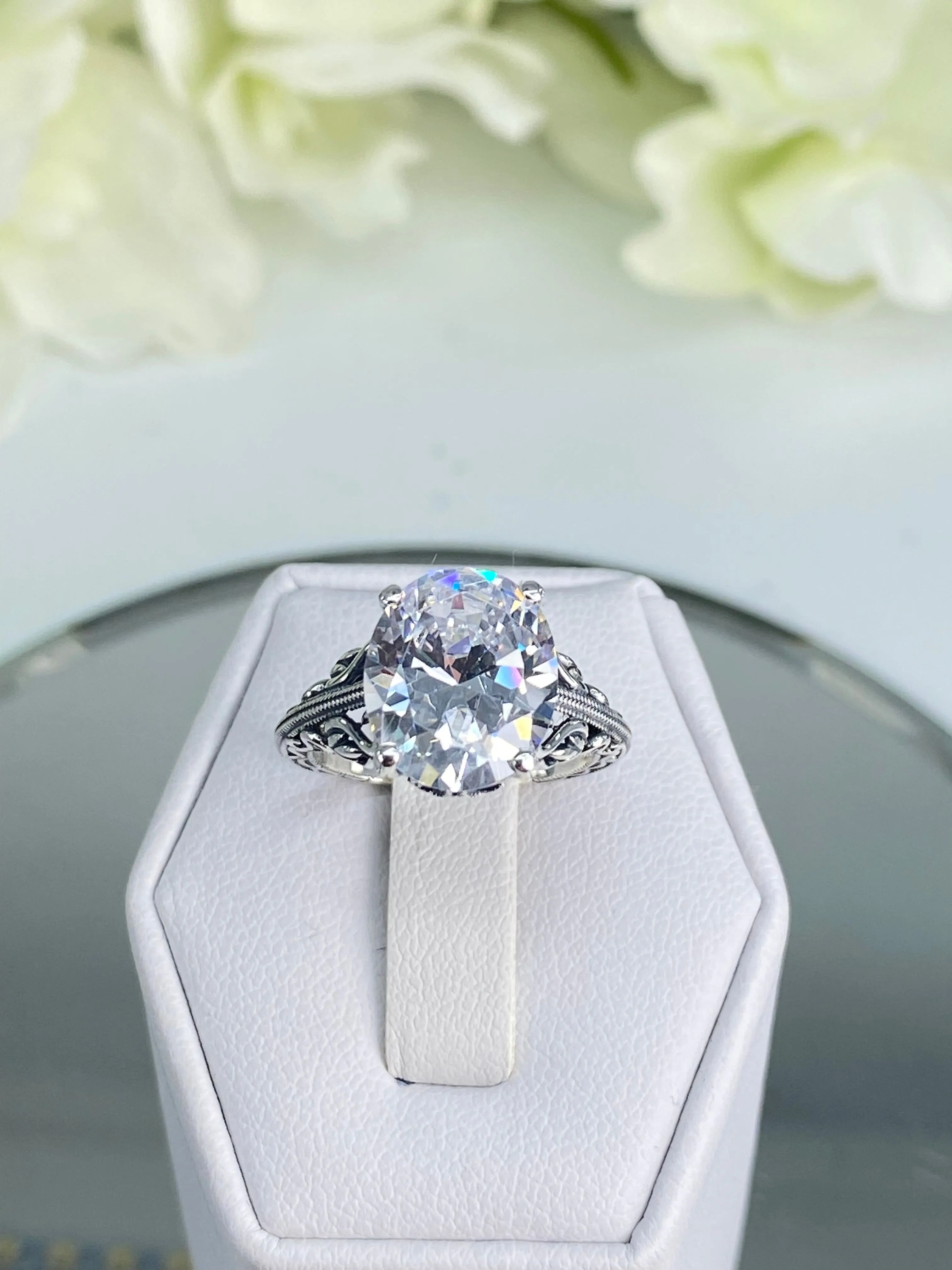 White CZ Ring, Size 5, Swan Filigree, Art Deco Jewelry #D190 - Ready to Ship