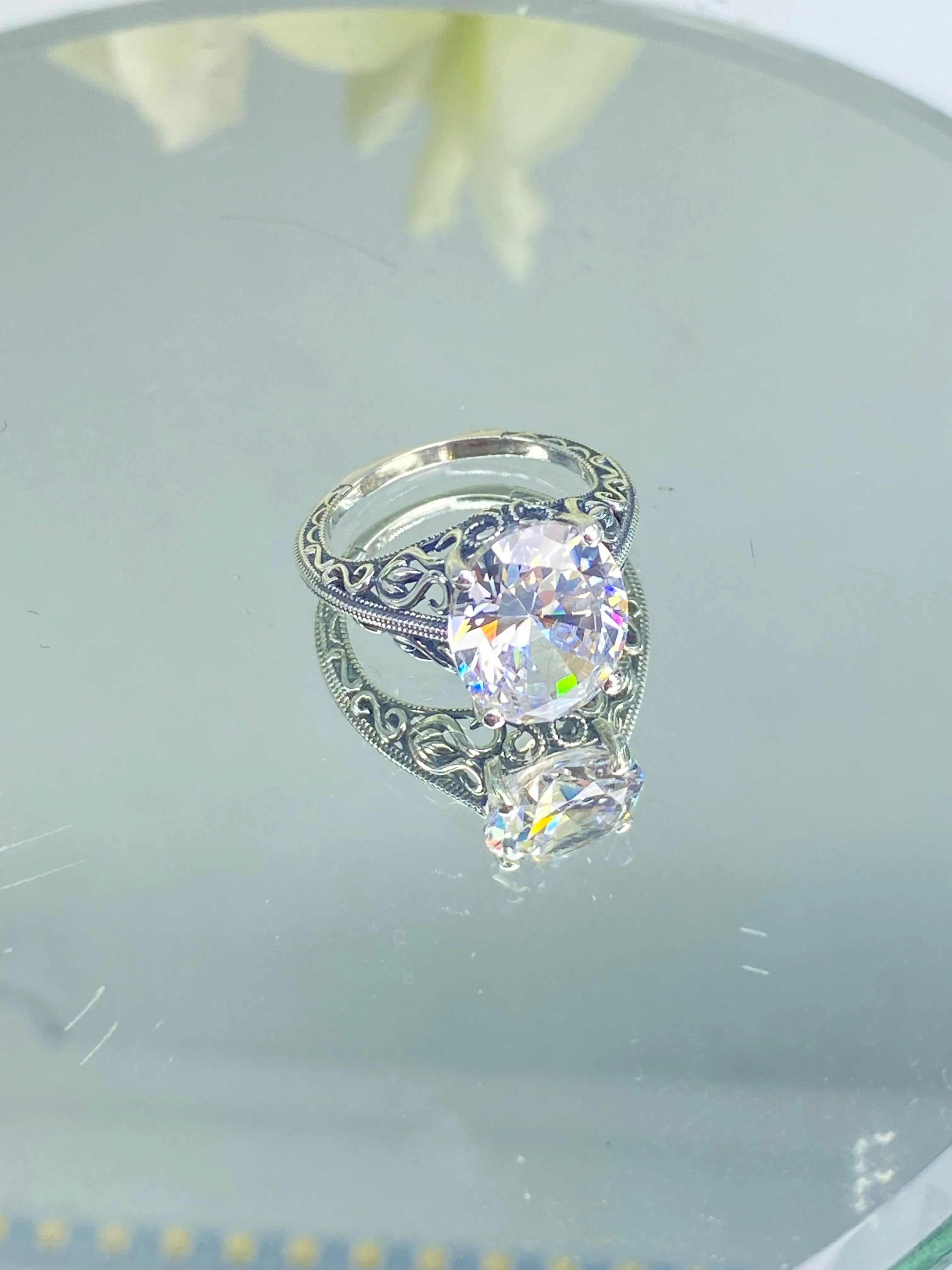 White CZ Ring, Size 5, Swan Filigree, Art Deco Jewelry #D190 - Ready to Ship