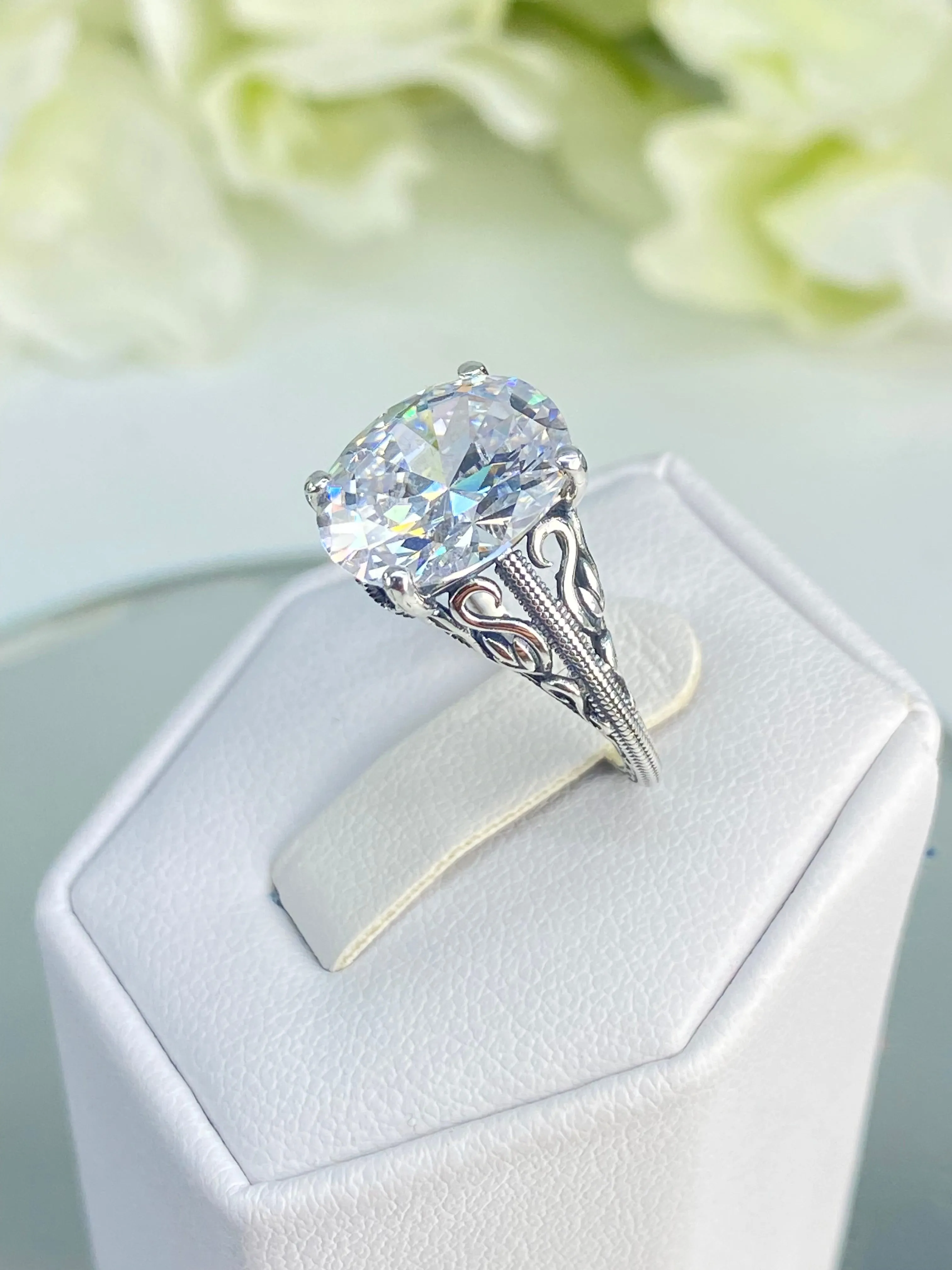 White CZ Ring, Size 5, Swan Filigree, Art Deco Jewelry #D190 - Ready to Ship