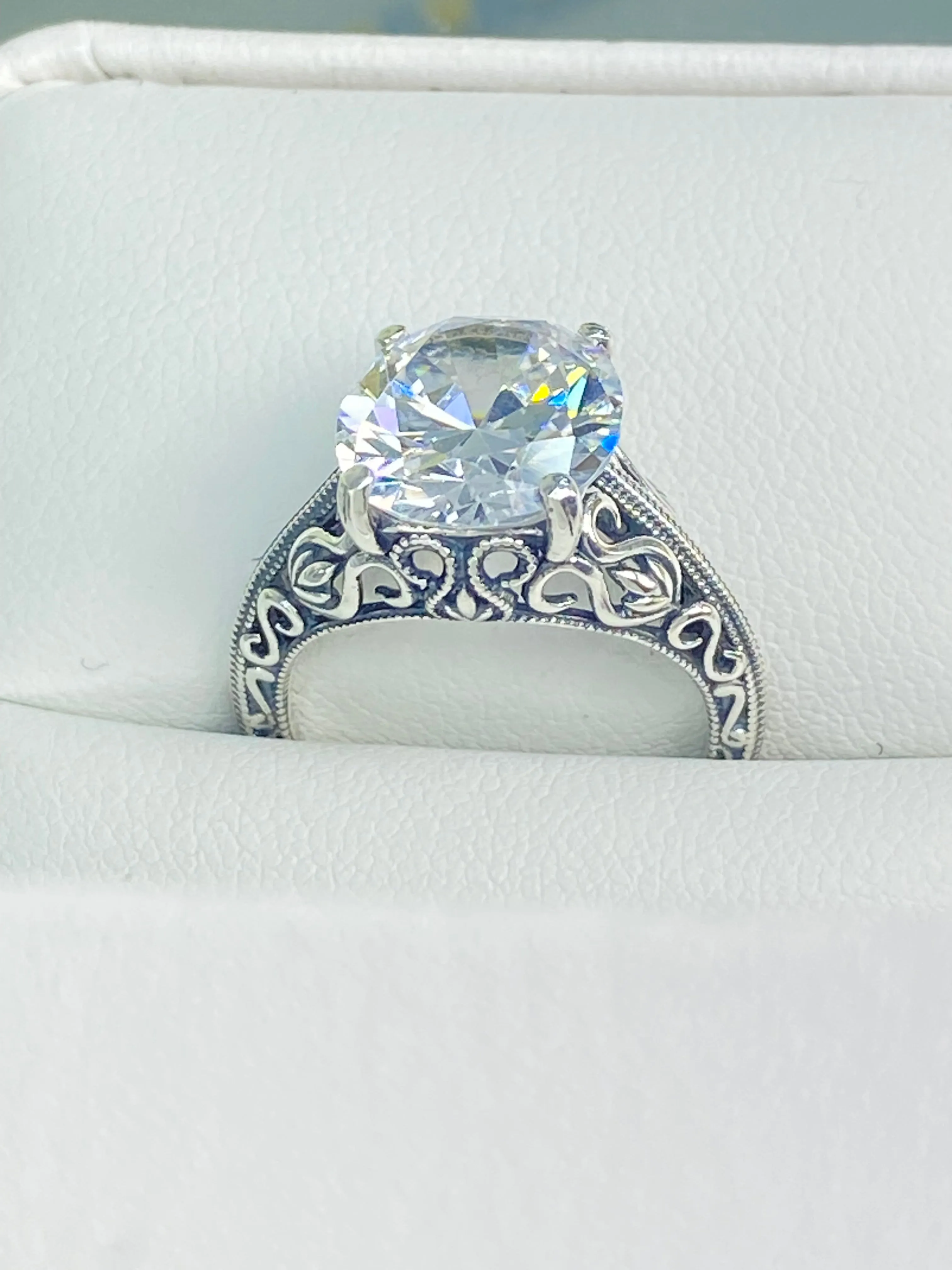 White CZ Ring, Size 5, Swan Filigree, Art Deco Jewelry #D190 - Ready to Ship
