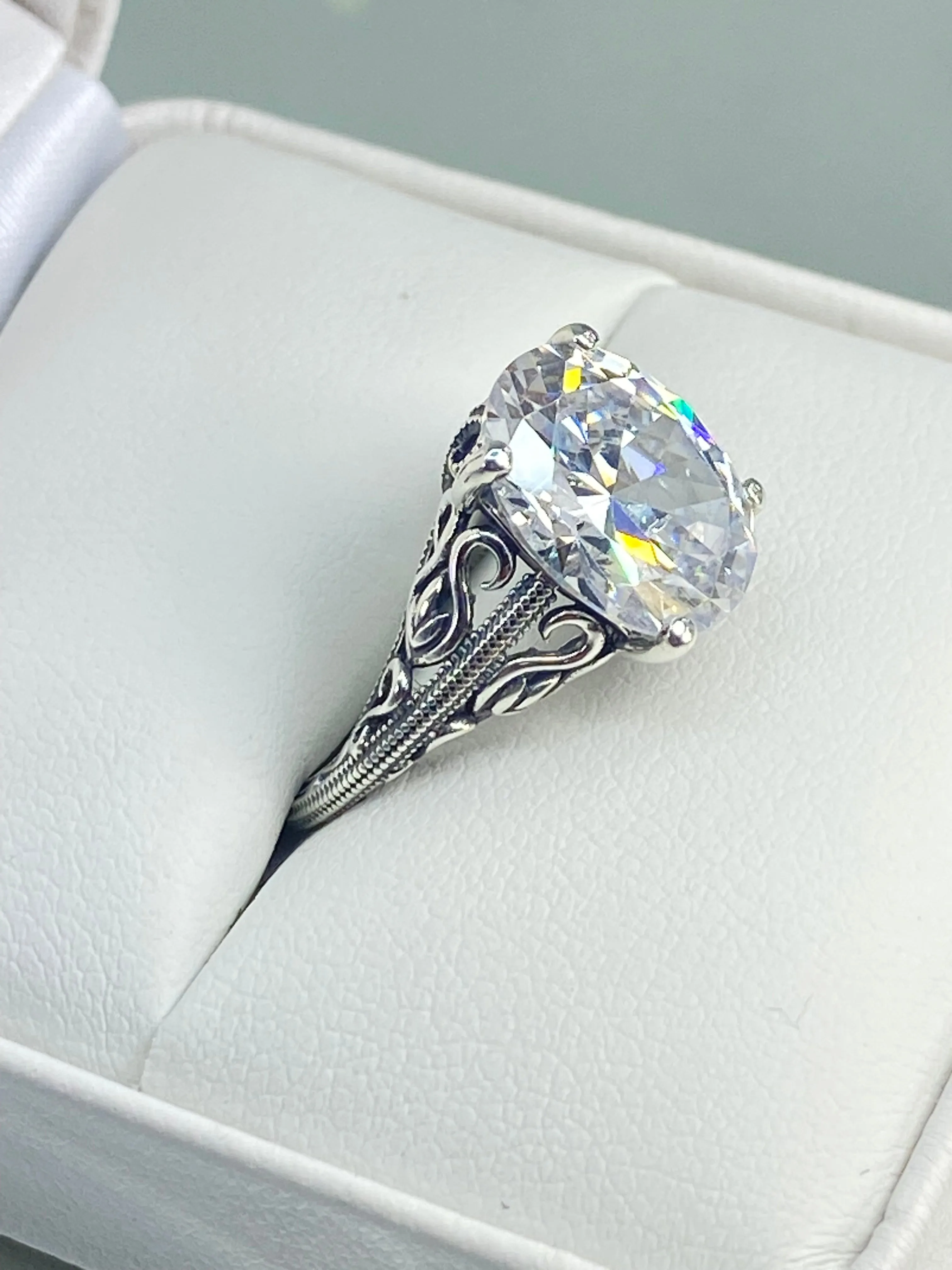 White CZ Ring, Size 5, Swan Filigree, Art Deco Jewelry #D190 - Ready to Ship
