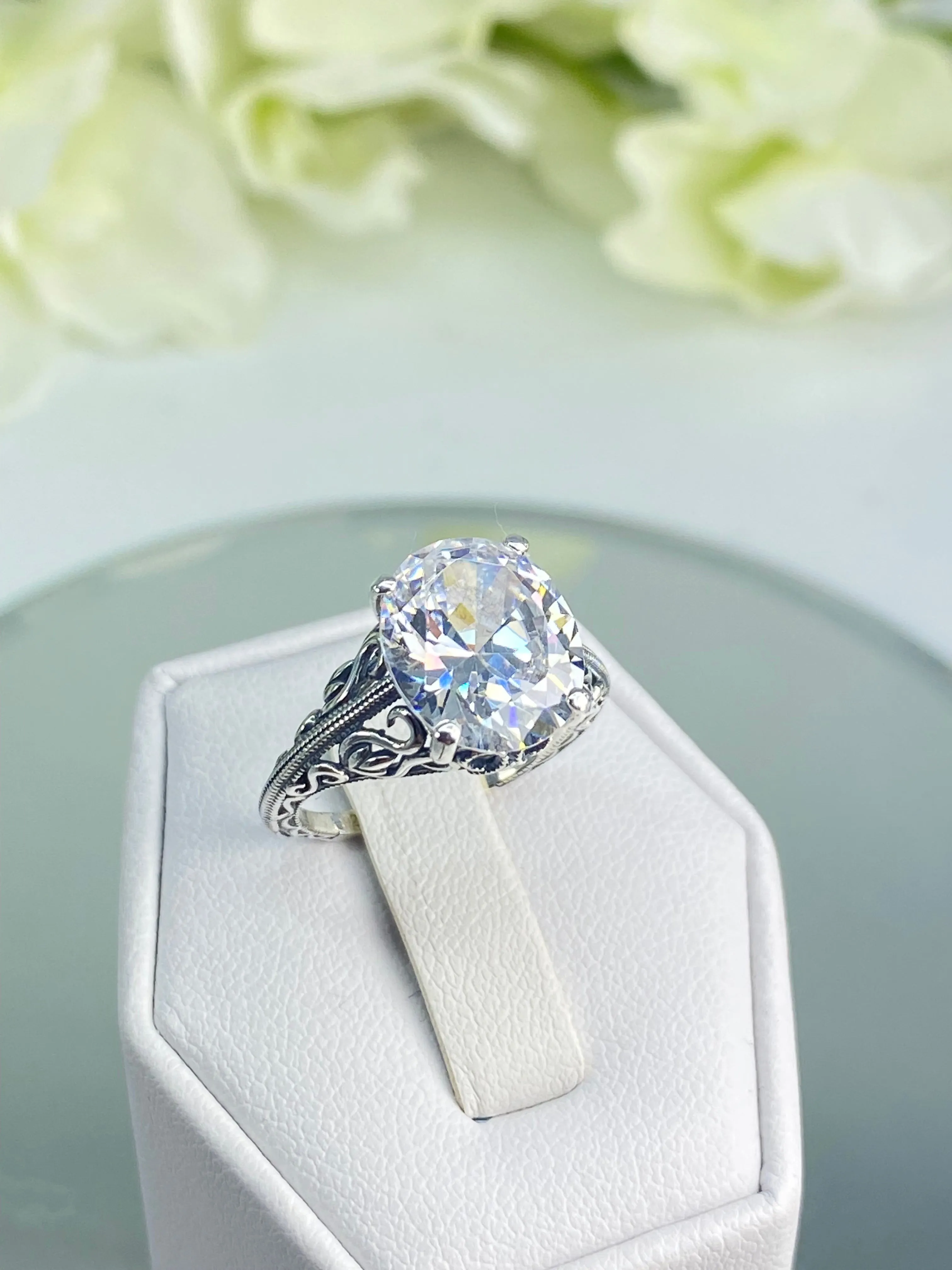 White CZ Ring, Size 5, Swan Filigree, Art Deco Jewelry #D190 - Ready to Ship