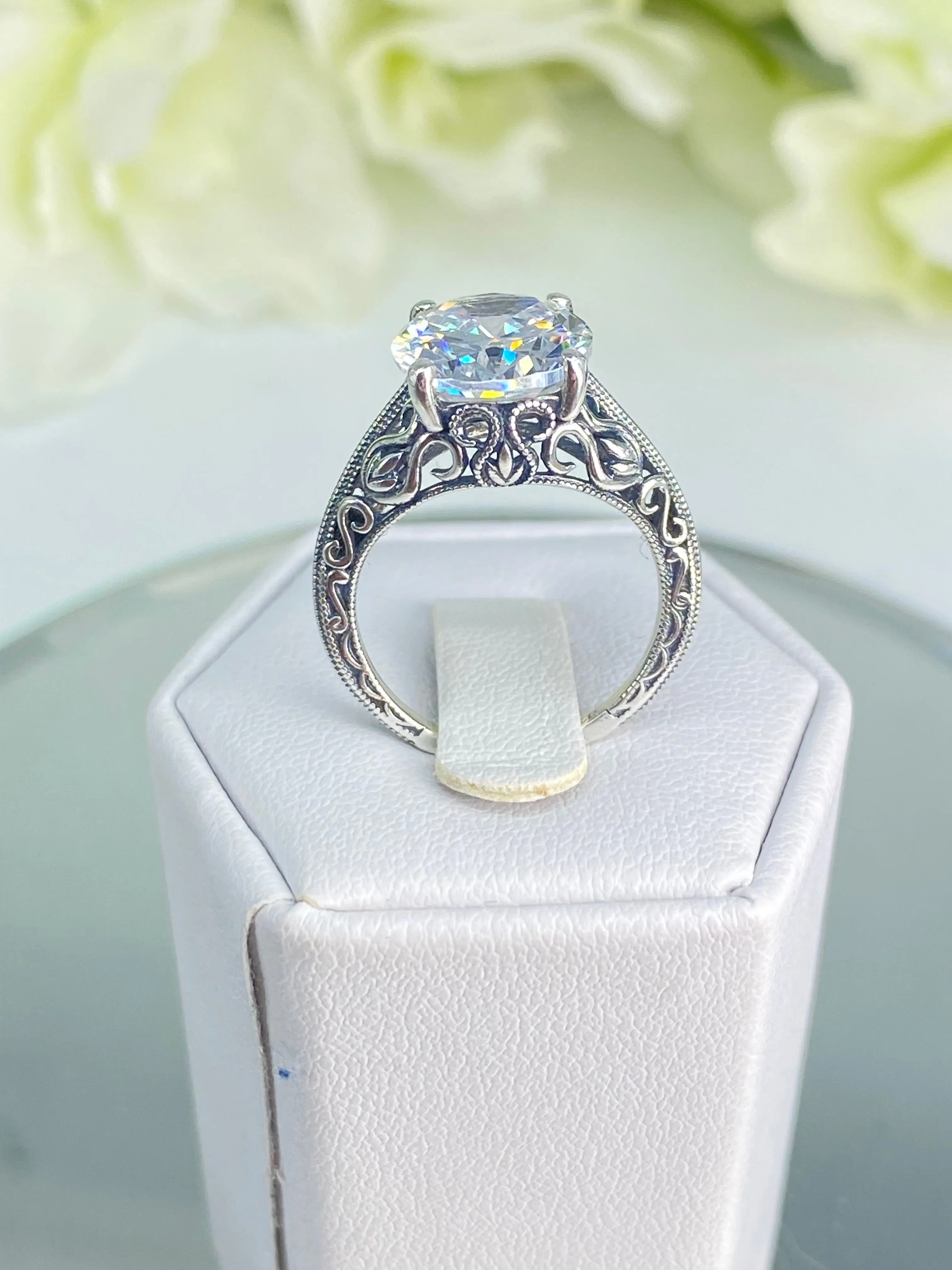 White CZ Ring, Size 5, Swan Filigree, Art Deco Jewelry #D190 - Ready to Ship