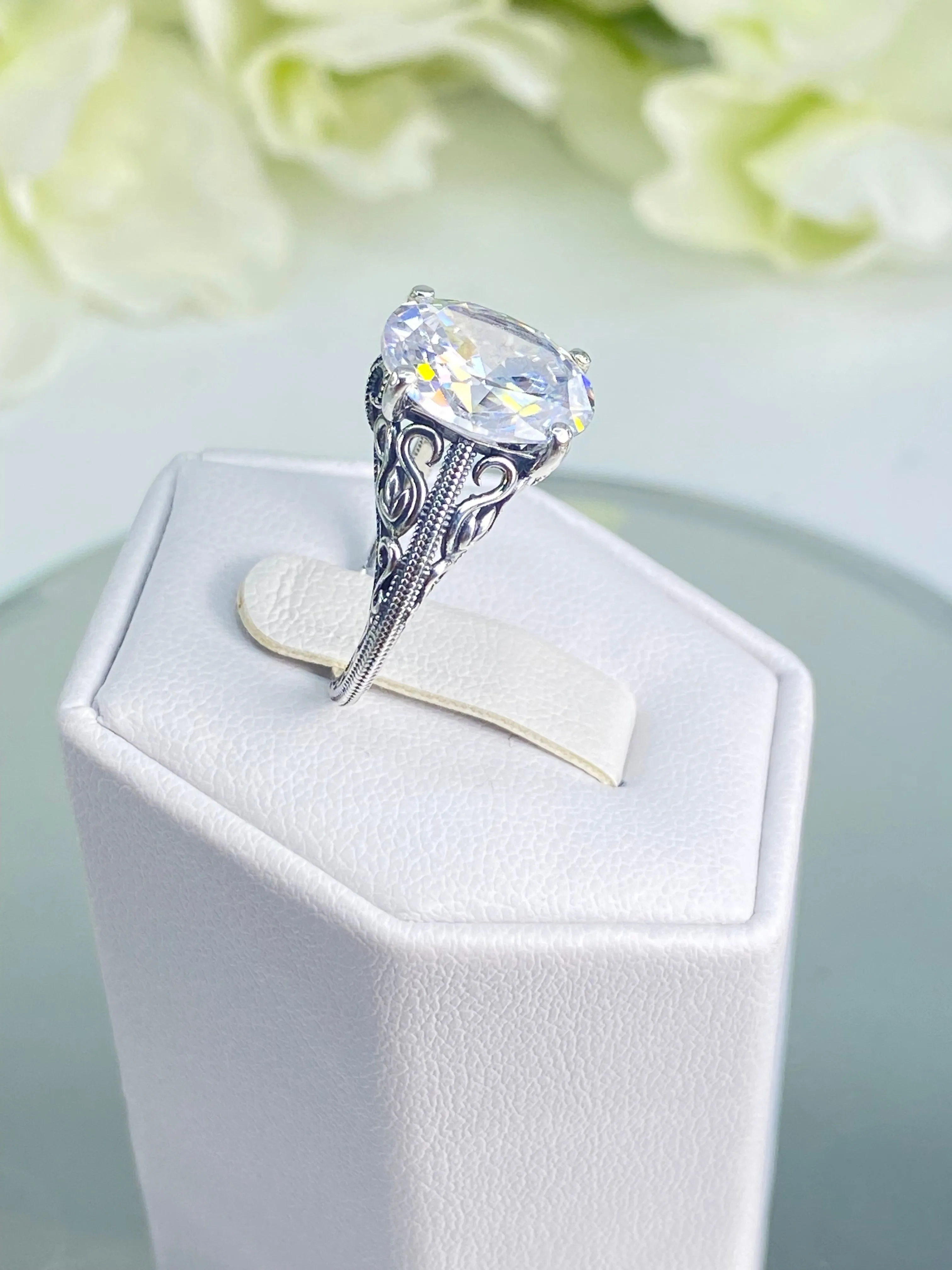 White CZ Ring, Size 5, Swan Filigree, Art Deco Jewelry #D190 - Ready to Ship