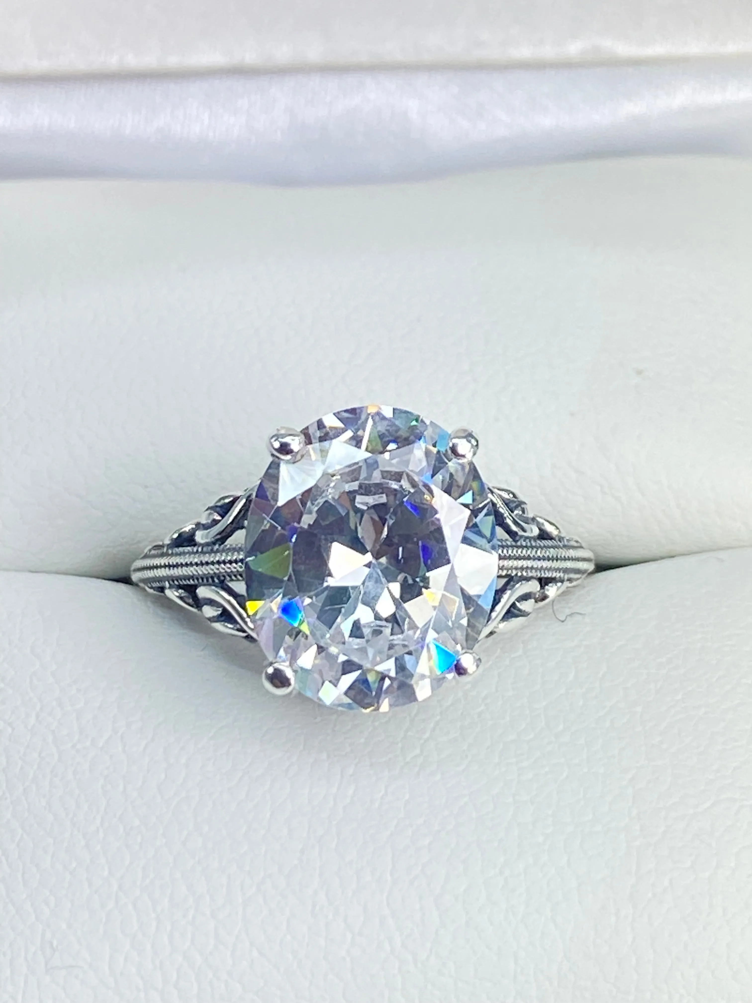 White CZ Ring, Size 5, Swan Filigree, Art Deco Jewelry #D190 - Ready to Ship