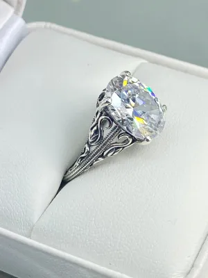 White CZ Ring, Size 5, Swan Filigree, Art Deco Jewelry #D190 - Ready to Ship