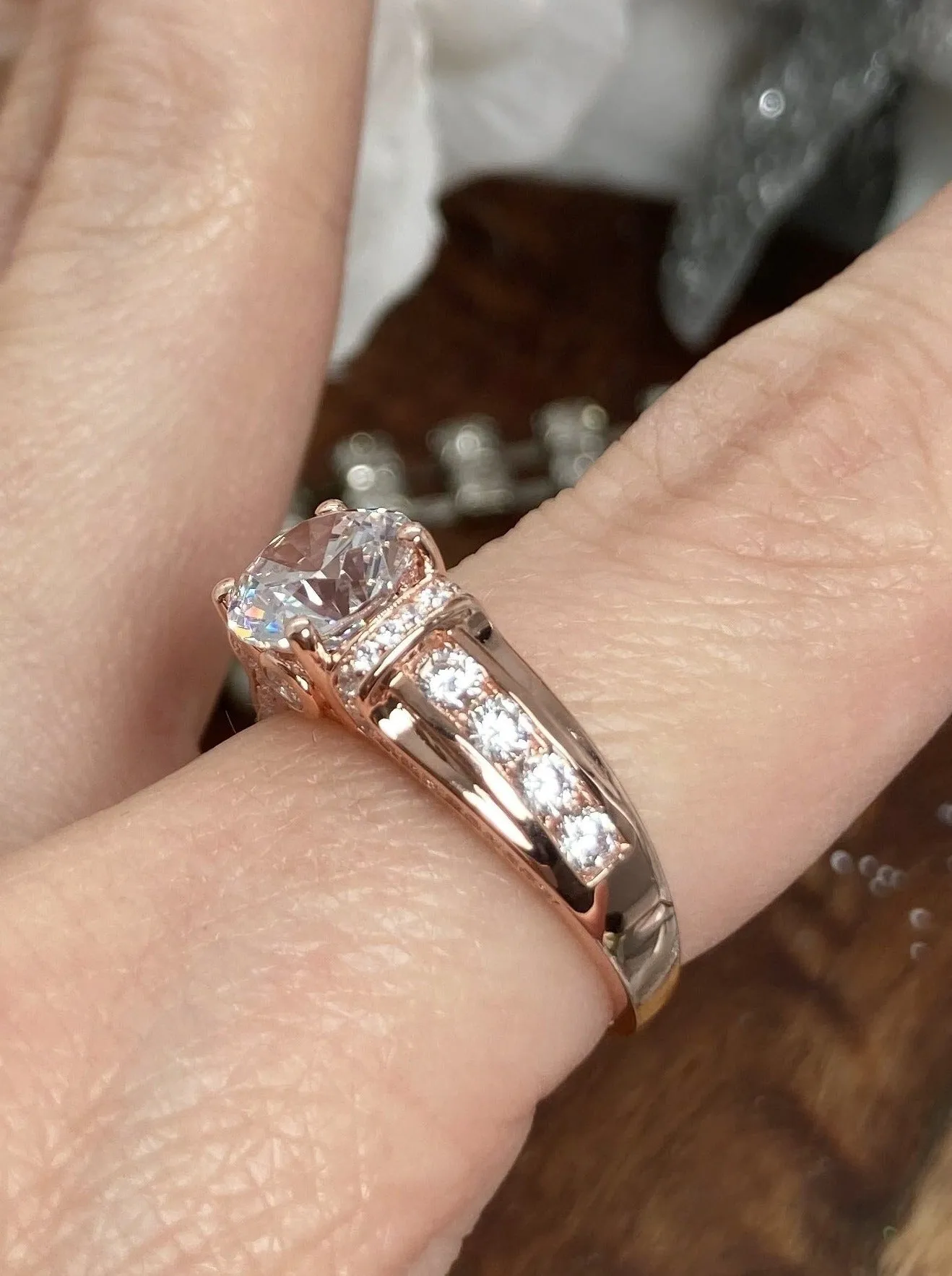 White CZ Ring, Size 6, Rose Gold plated Sterling Silver, Art Deco Jewelry #D220 - Ready to Ship
