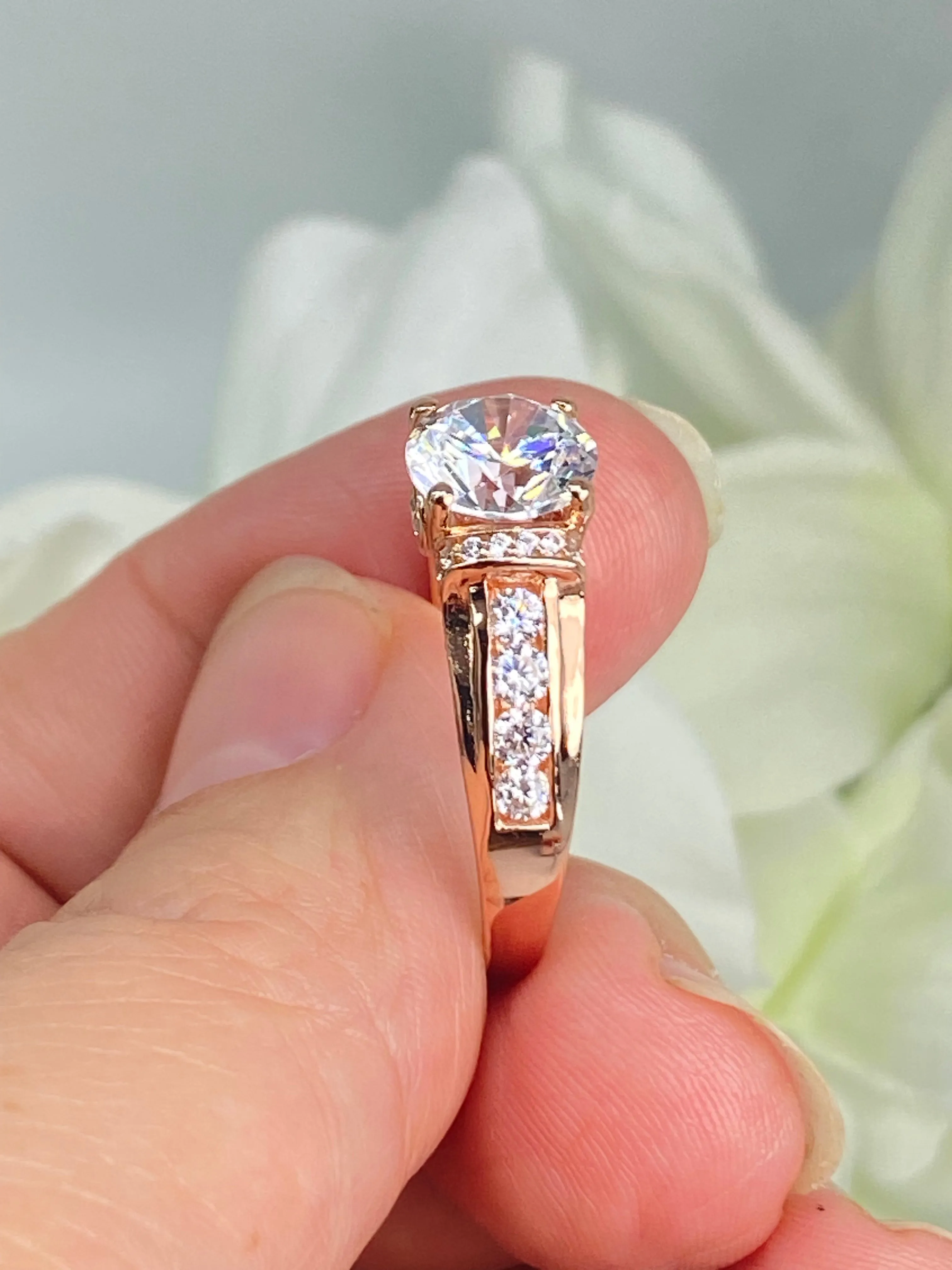 White CZ Ring, Size 6, Rose Gold plated Sterling Silver, Art Deco Jewelry #D220 - Ready to Ship