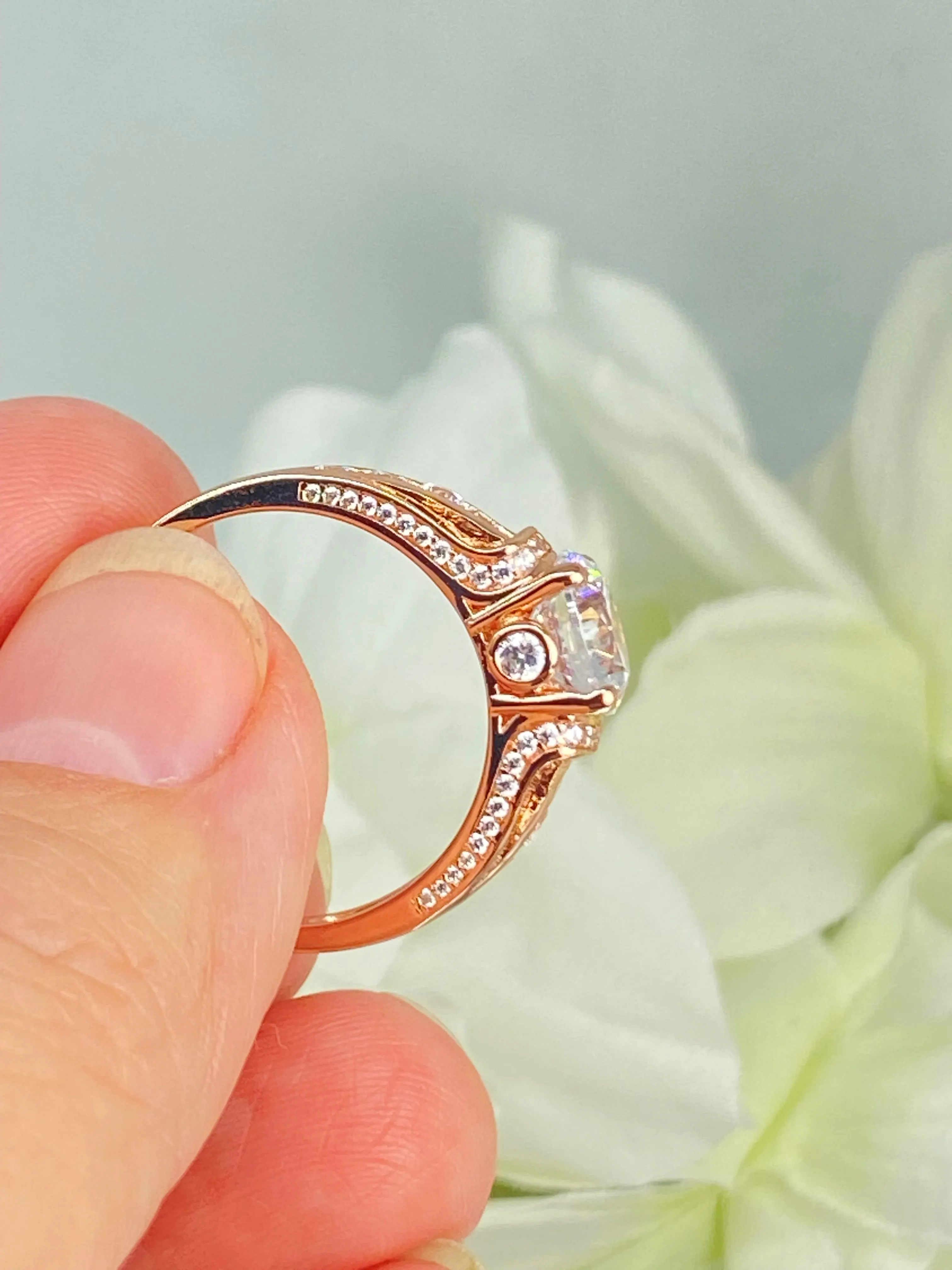 White CZ Ring, Size 6, Rose Gold plated Sterling Silver, Art Deco Jewelry #D220 - Ready to Ship