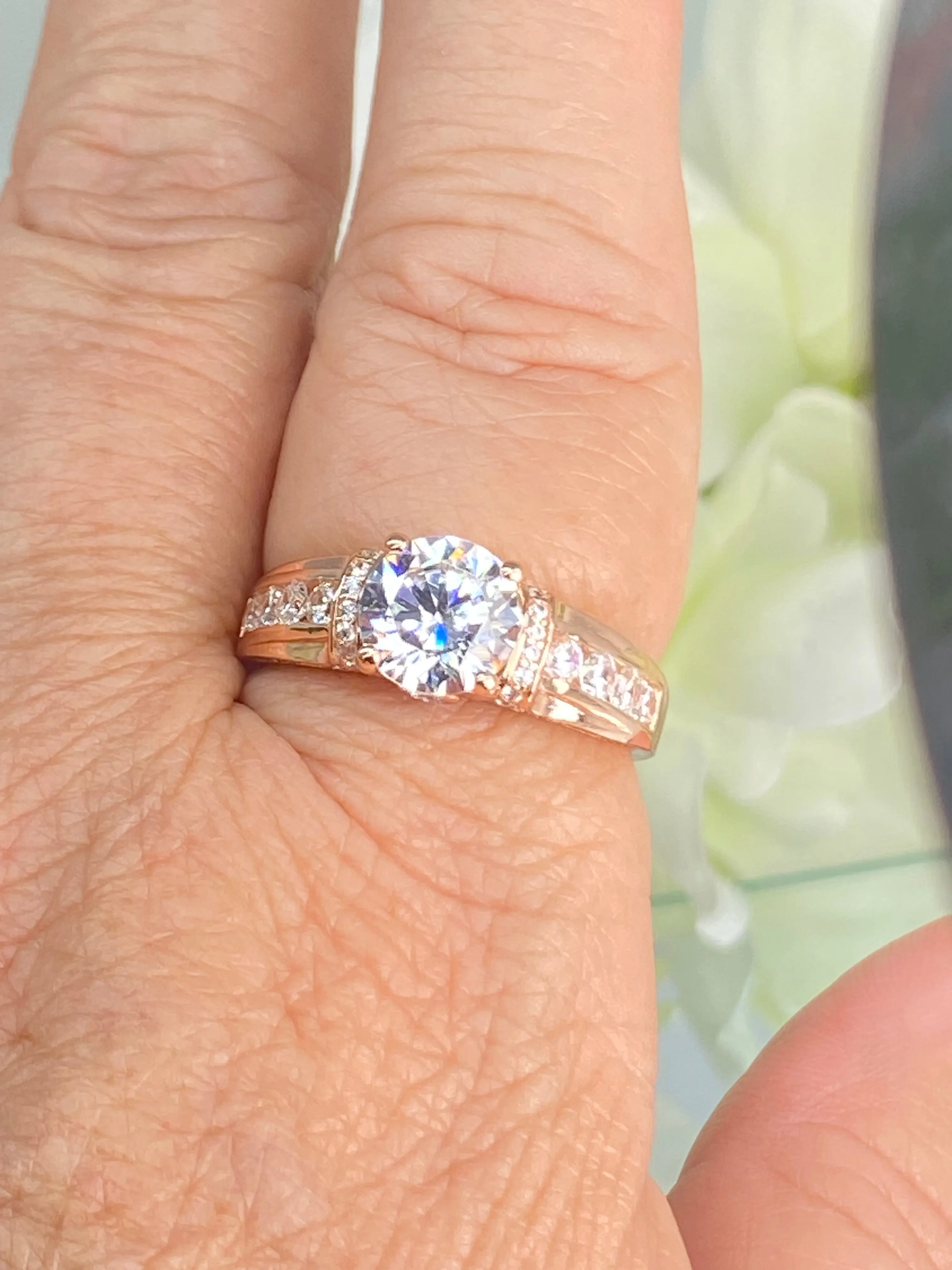 White CZ Ring, Size 6, Rose Gold plated Sterling Silver, Art Deco Jewelry #D220 - Ready to Ship