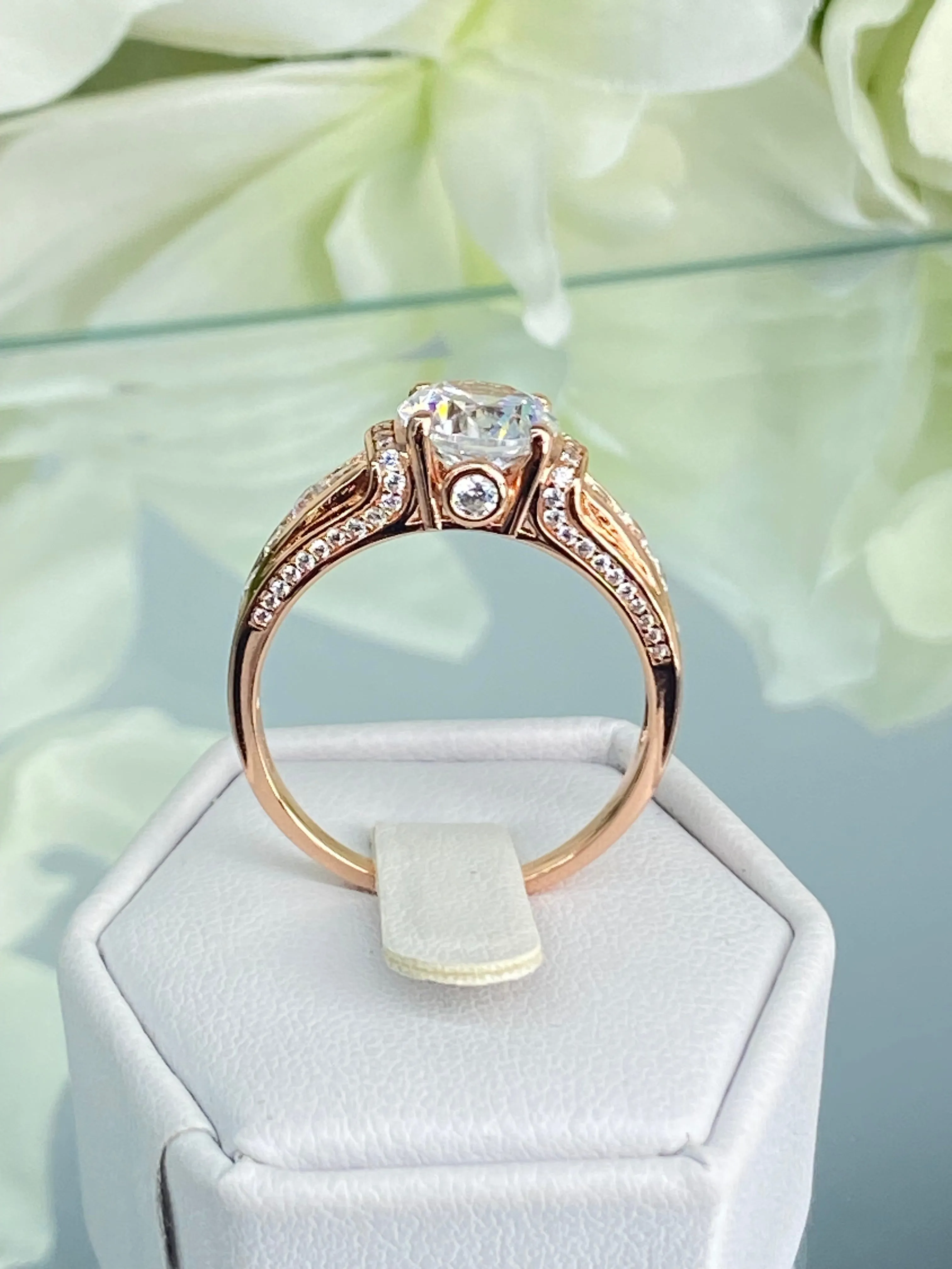 White CZ Ring, Size 6, Rose Gold plated Sterling Silver, Art Deco Jewelry #D220 - Ready to Ship