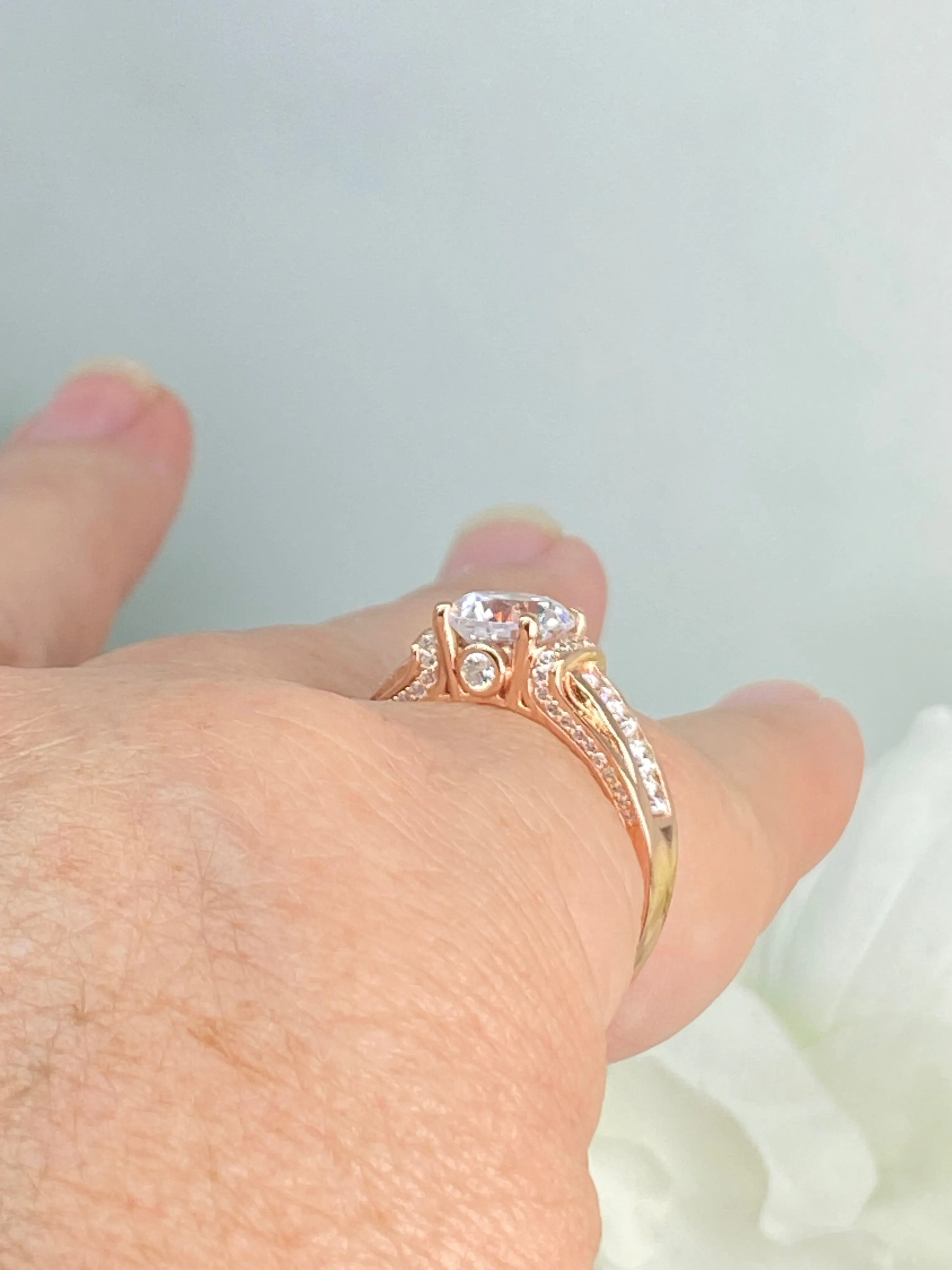 White CZ Ring, Size 6, Rose Gold plated Sterling Silver, Art Deco Jewelry #D220 - Ready to Ship