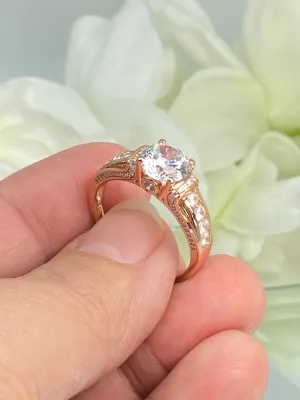 White CZ Ring, Size 9, Rose Gold plated Sterling Silver, Art Deco Jewelry #D220 - Ready to Ship