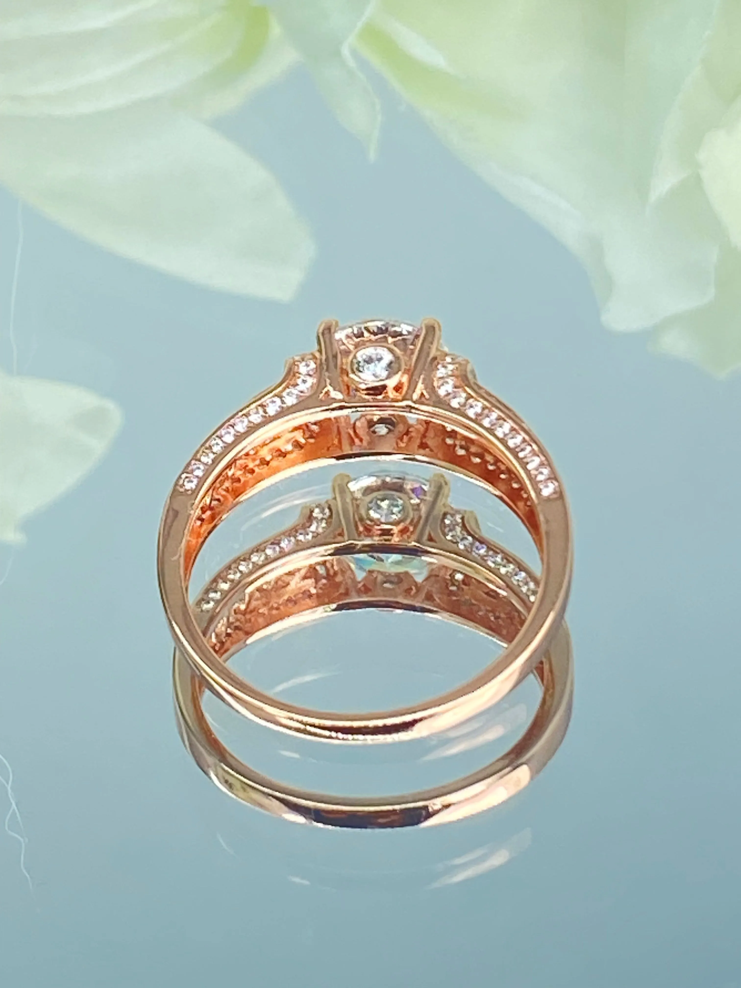 White CZ Ring, Size 9, Rose Gold plated Sterling Silver, Art Deco Jewelry #D220 - Ready to Ship