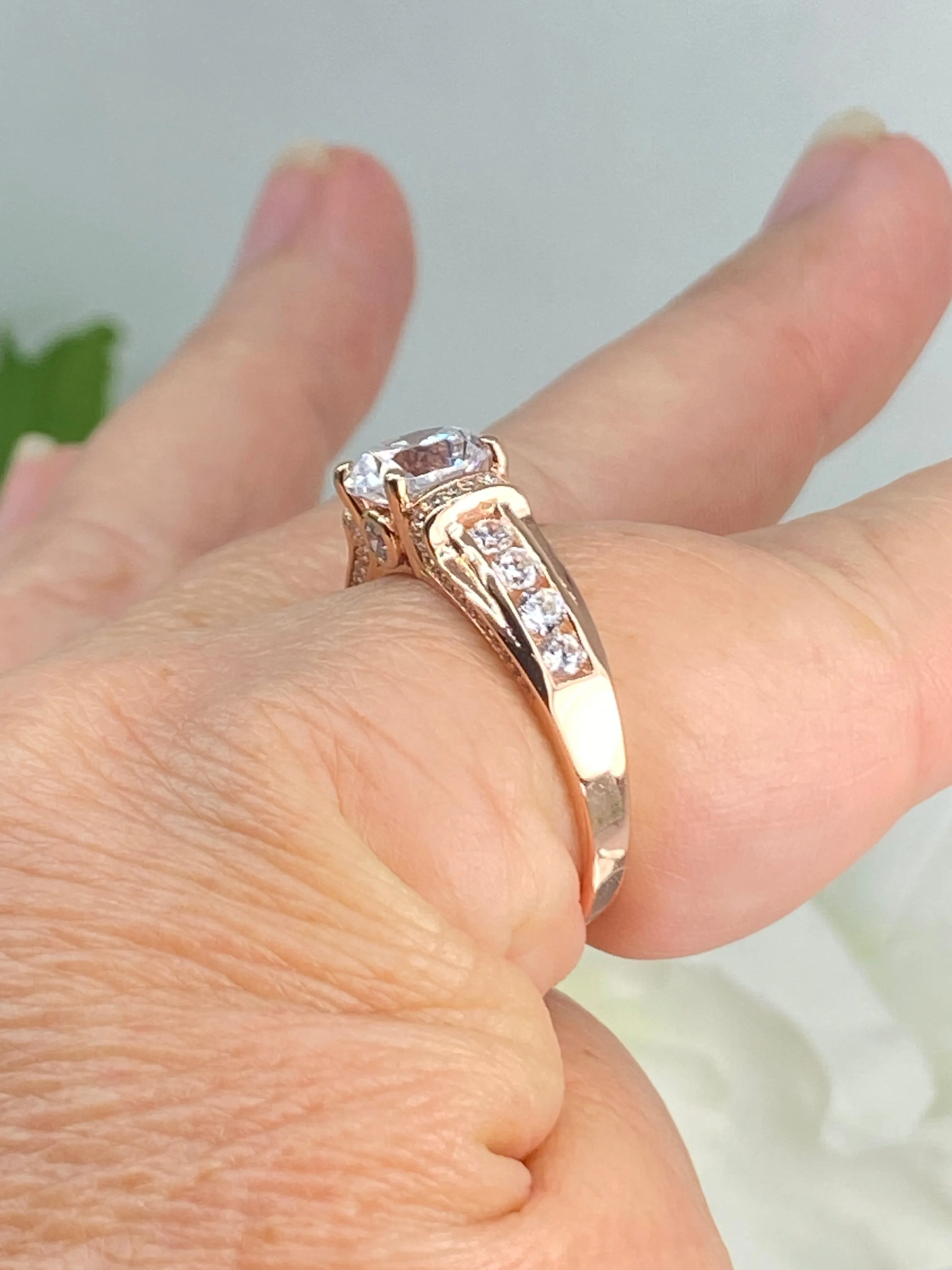 White CZ Ring, Size 9, Rose Gold plated Sterling Silver, Art Deco Jewelry #D220 - Ready to Ship