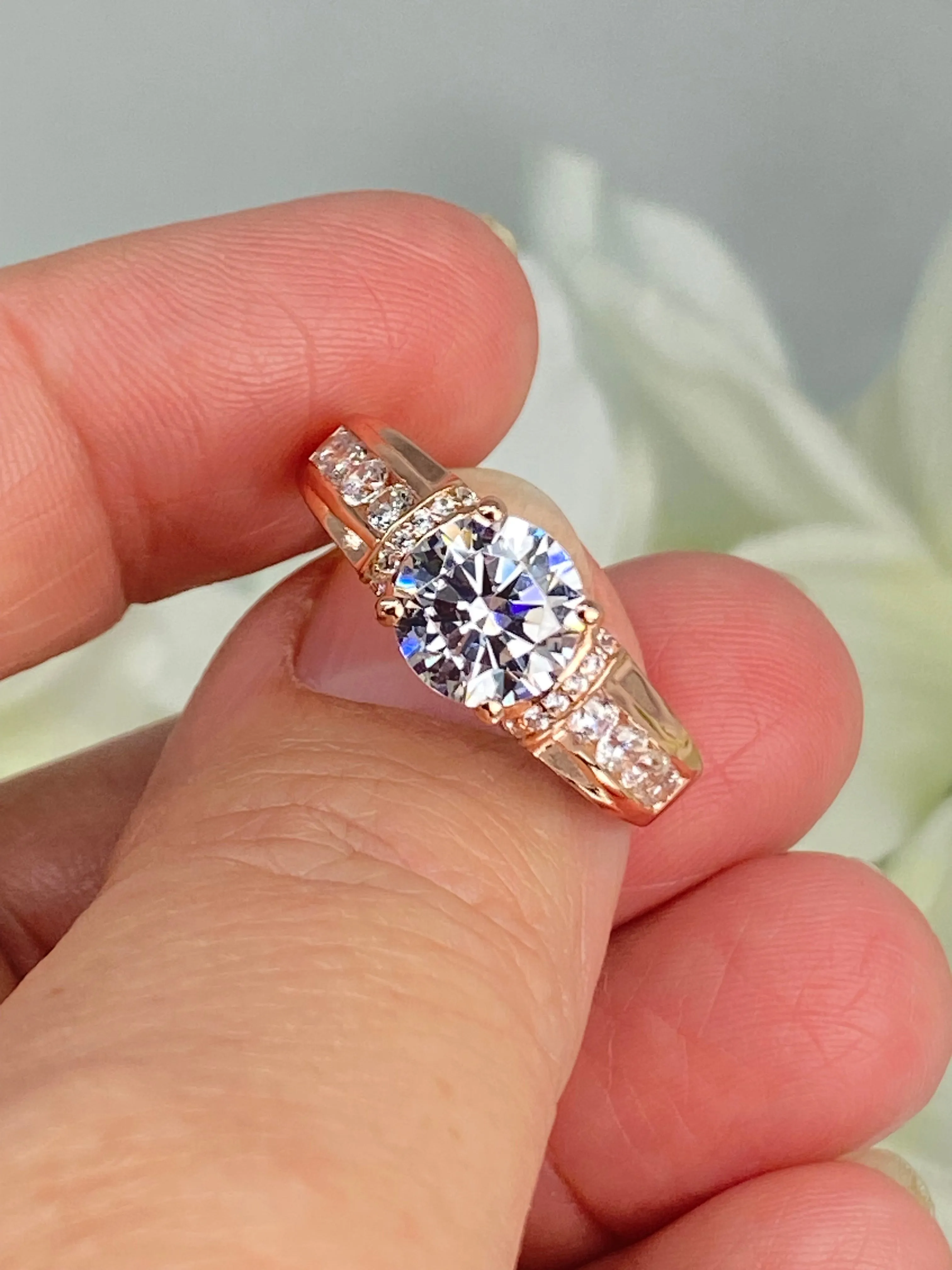 White CZ Ring, Size 9, Rose Gold plated Sterling Silver, Art Deco Jewelry #D220 - Ready to Ship