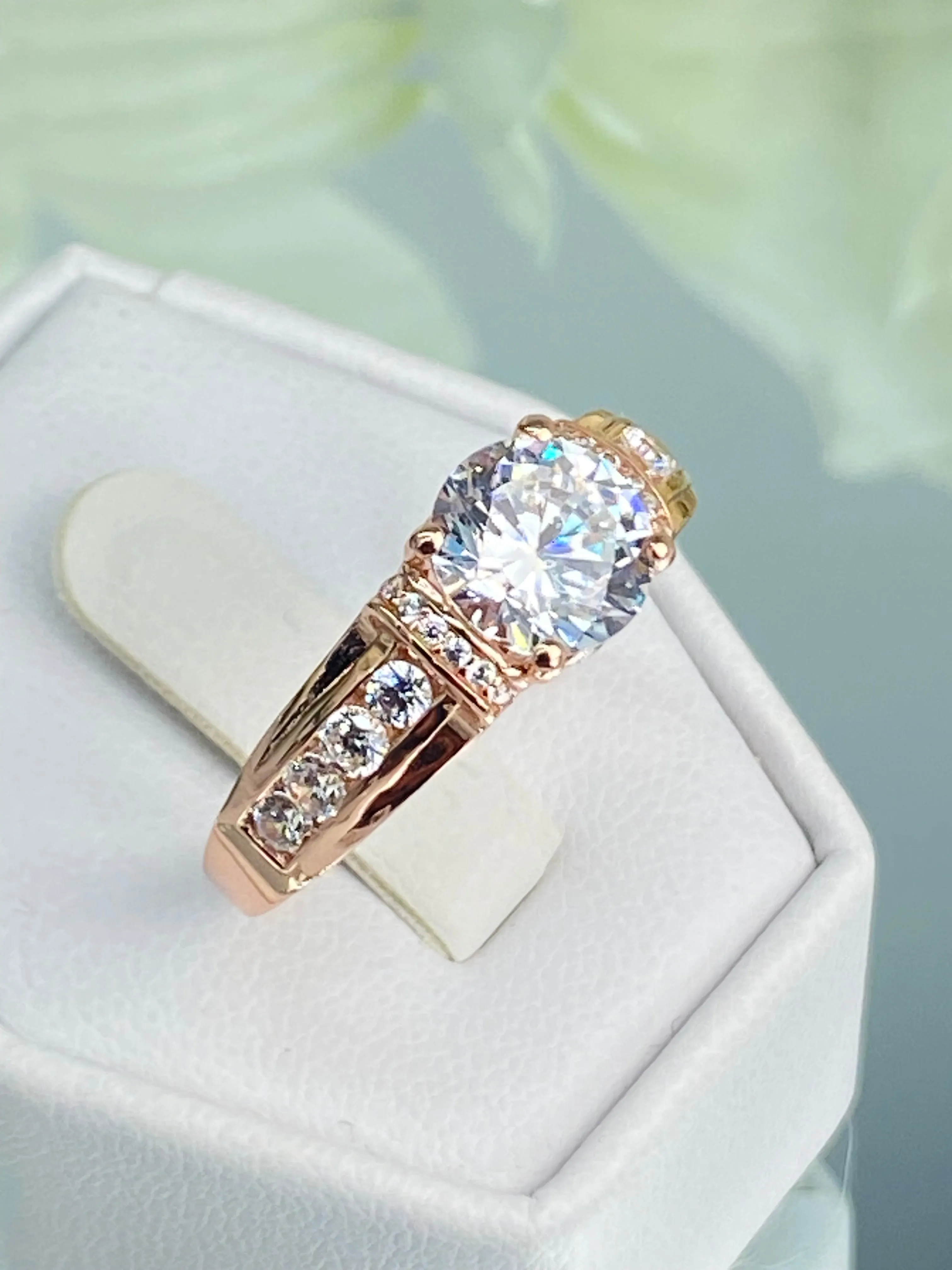 White CZ Ring, Size 9, Rose Gold plated Sterling Silver, Art Deco Jewelry #D220 - Ready to Ship