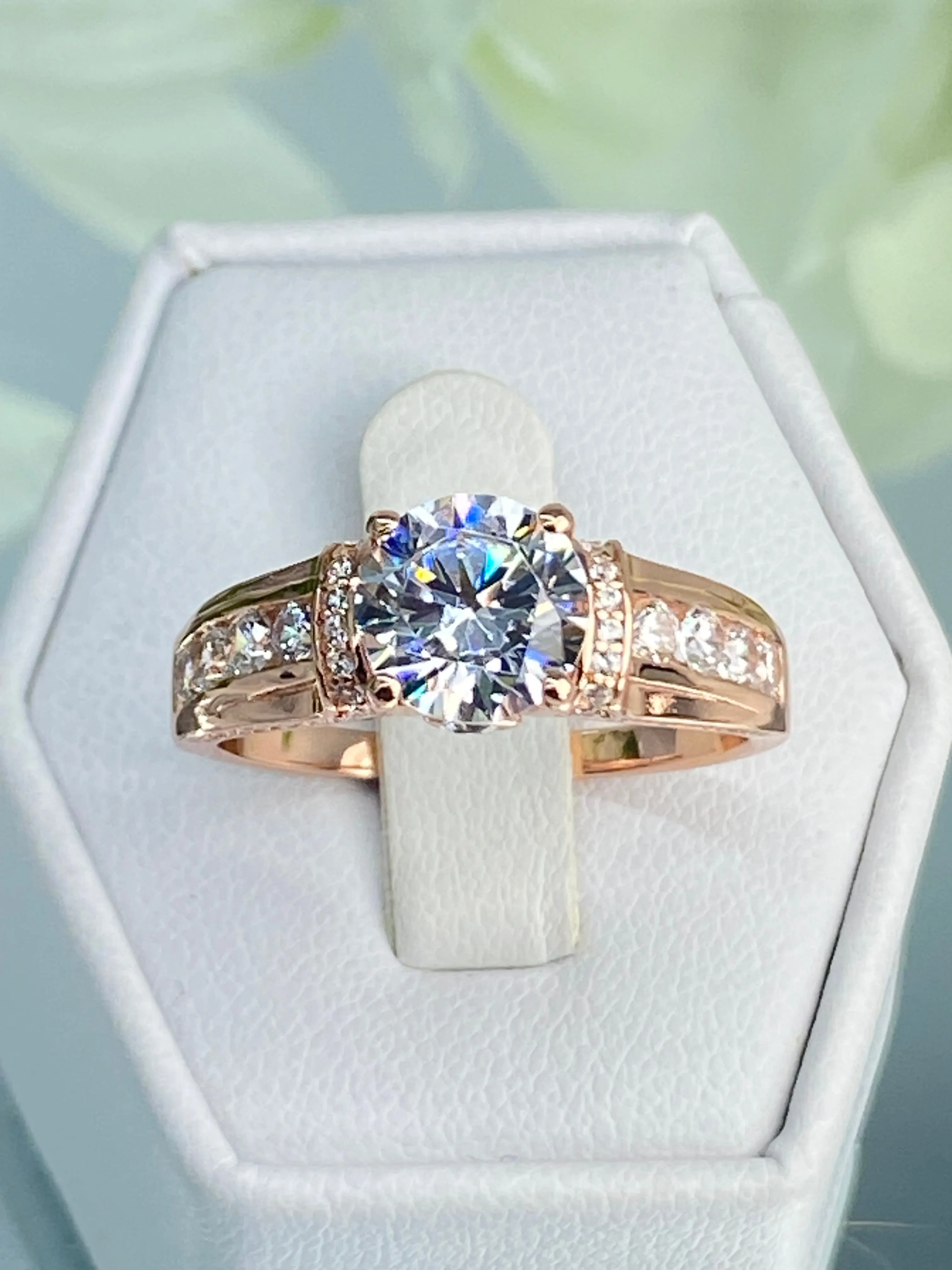 White CZ Ring, Size 9, Rose Gold plated Sterling Silver, Art Deco Jewelry #D220 - Ready to Ship