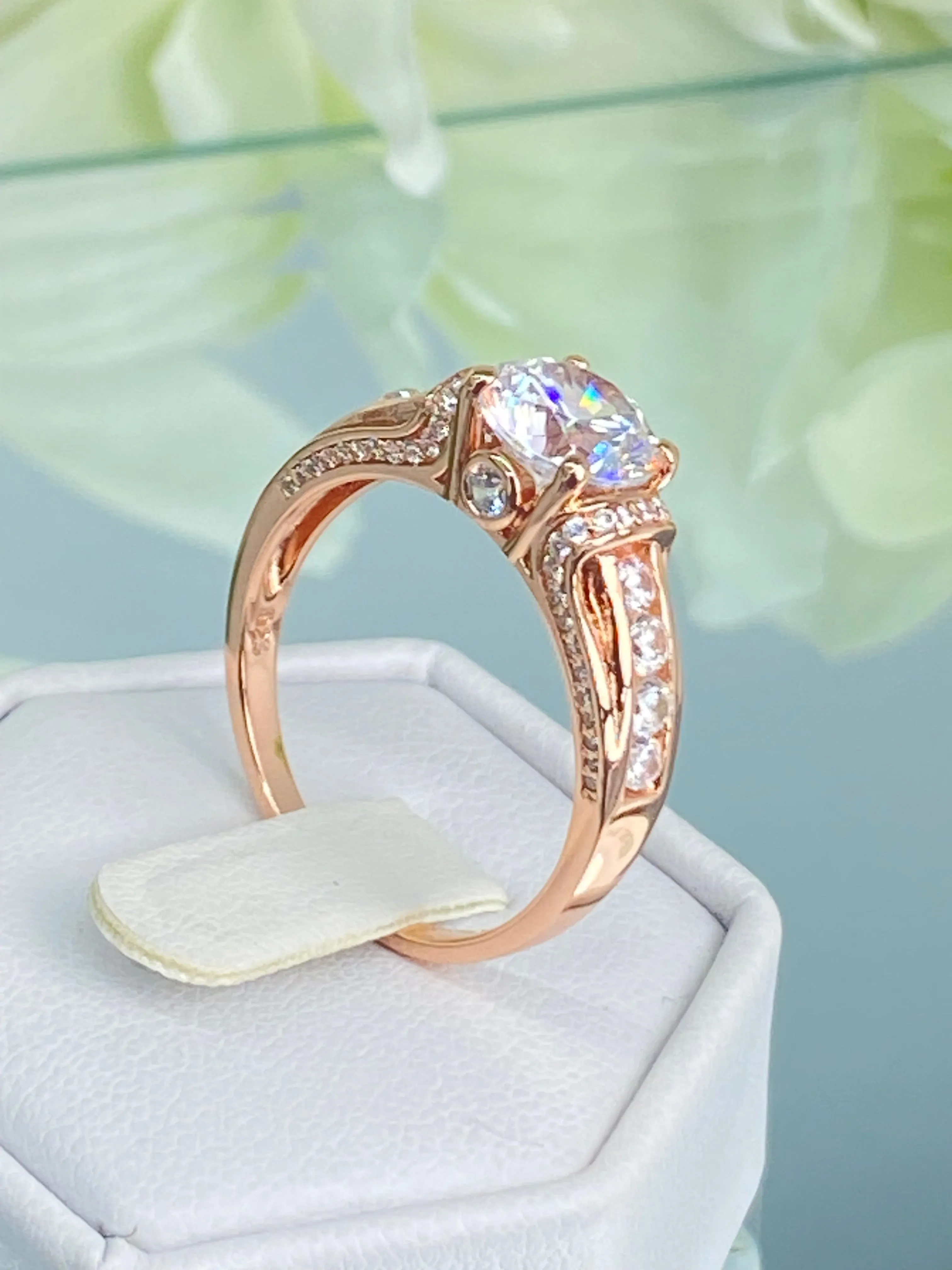 White CZ Ring, Size 9, Rose Gold plated Sterling Silver, Art Deco Jewelry #D220 - Ready to Ship