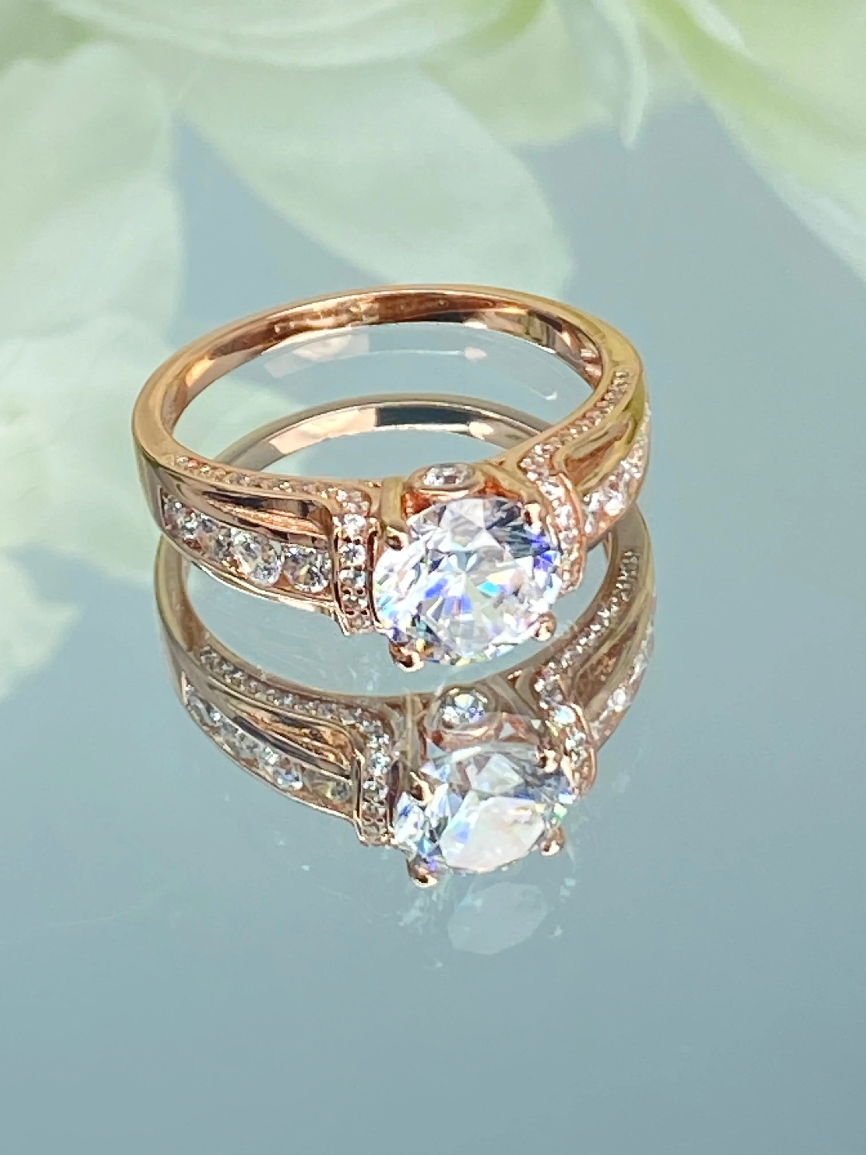 White CZ Ring, Size 9, Rose Gold plated Sterling Silver, Art Deco Jewelry #D220 - Ready to Ship