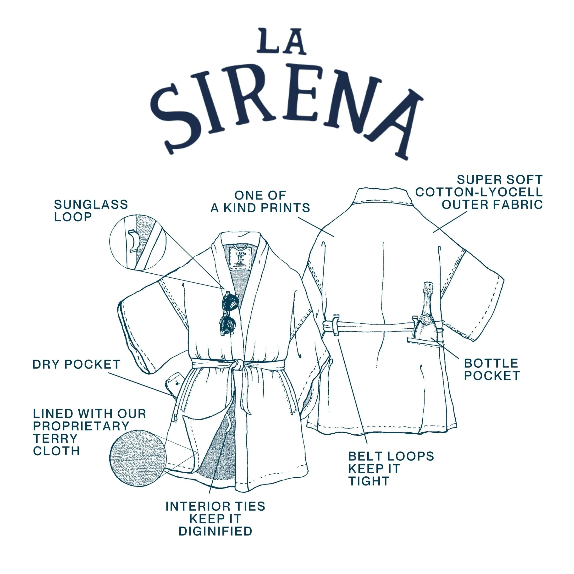 Women’s La Sirena Robe - Vintage Floral, Farallon Navy