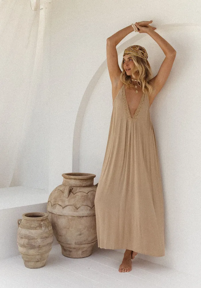 WS Temple Backless Maxi Dress - Almond